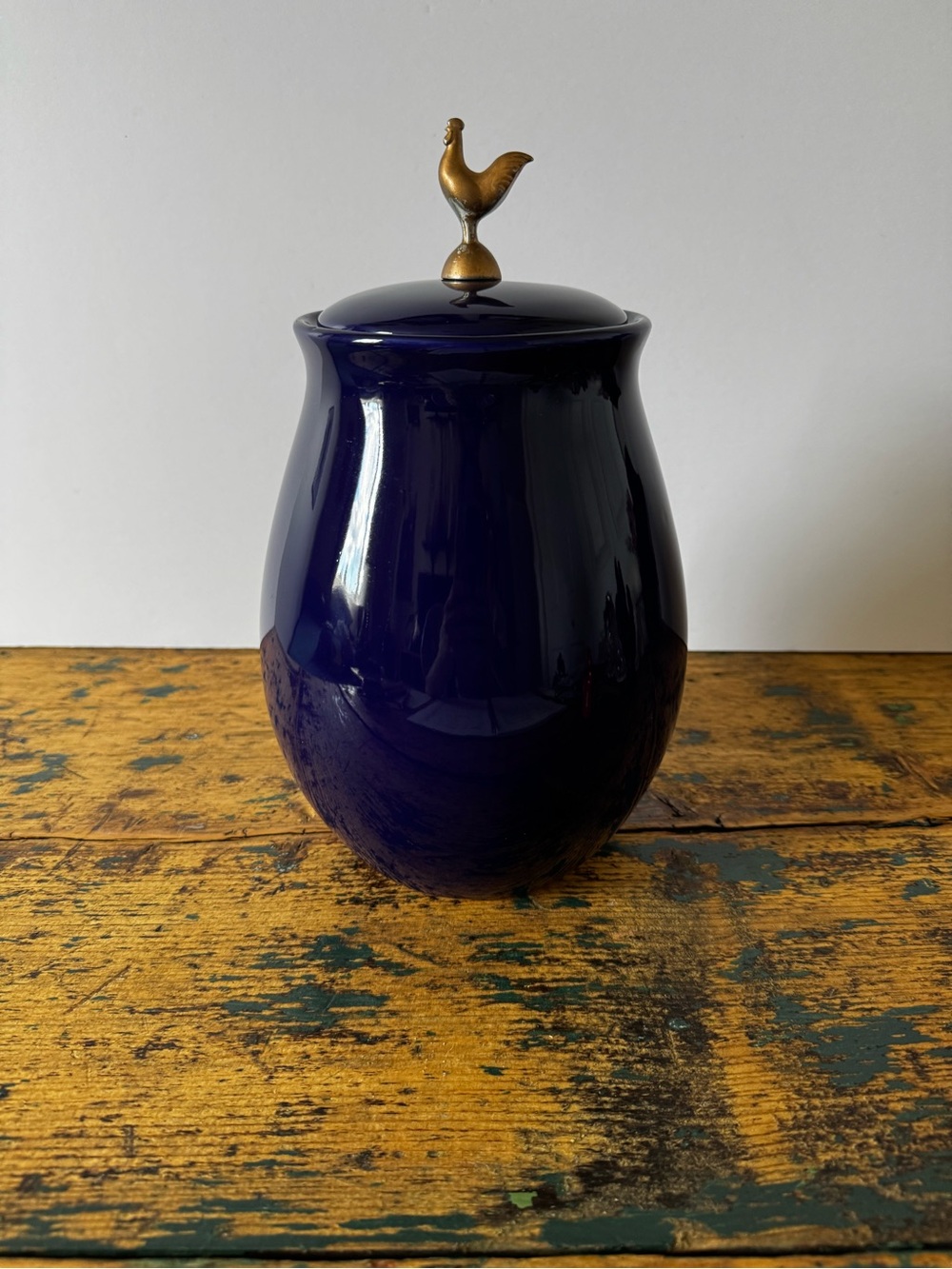 Navy Ceramic Lidded Canister with Gold Rooster Accent - Home Accents